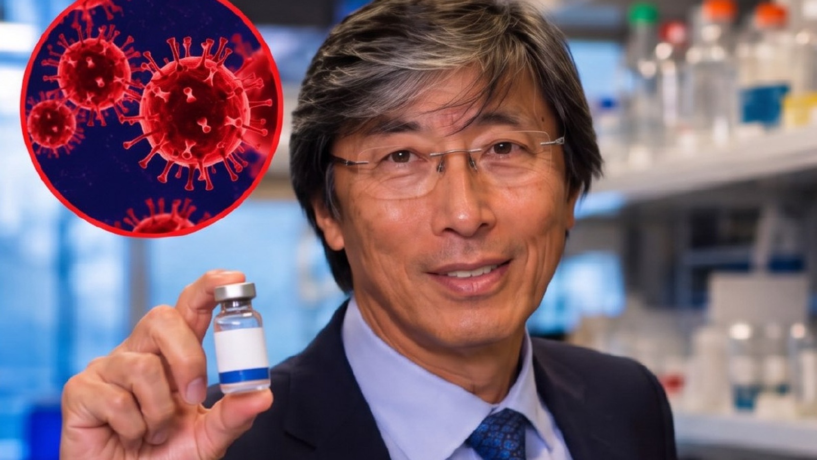 Arzt im Labor hält ein kleines Fläschchen einer Immuntherapie in der Hand